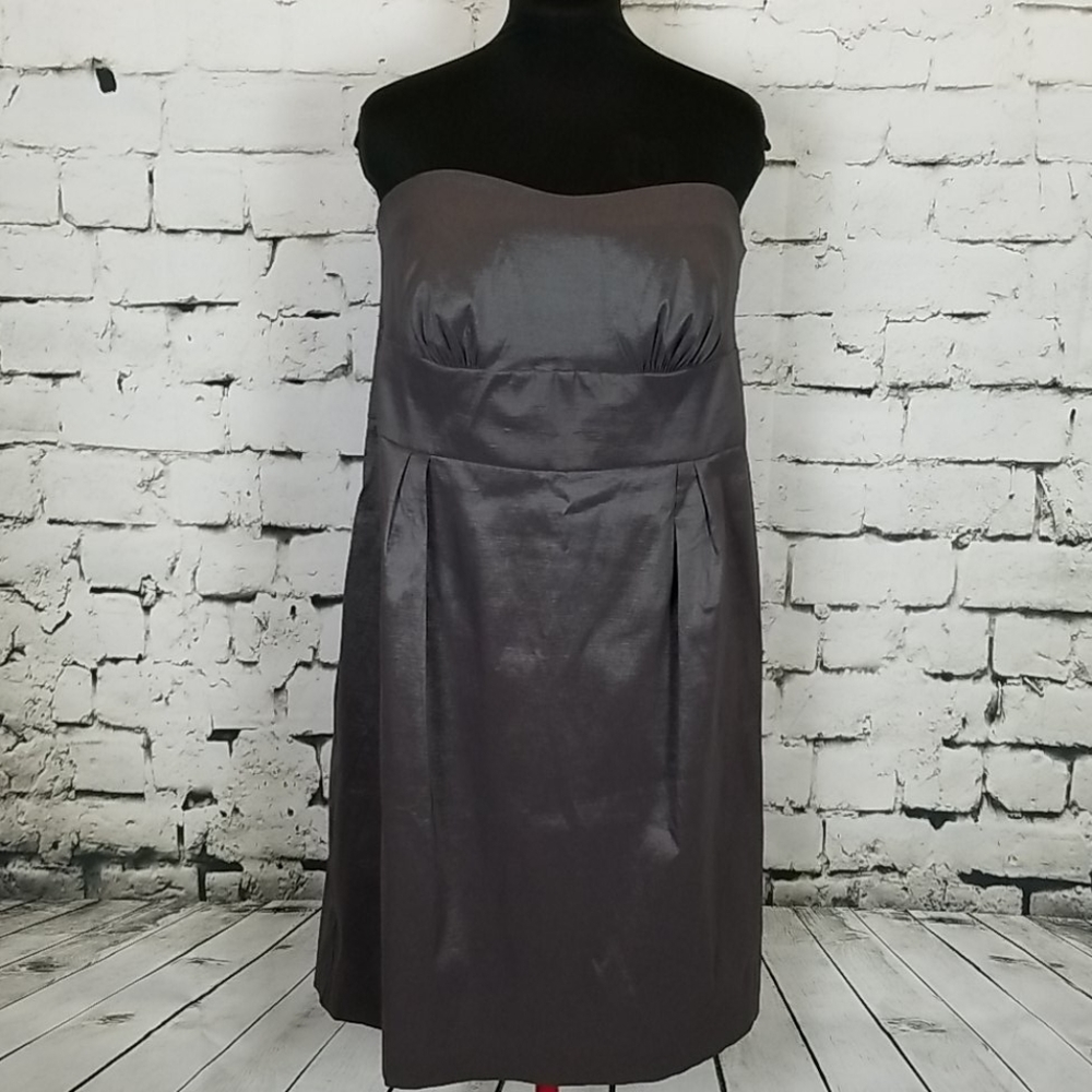 Strapless shimmer dress.